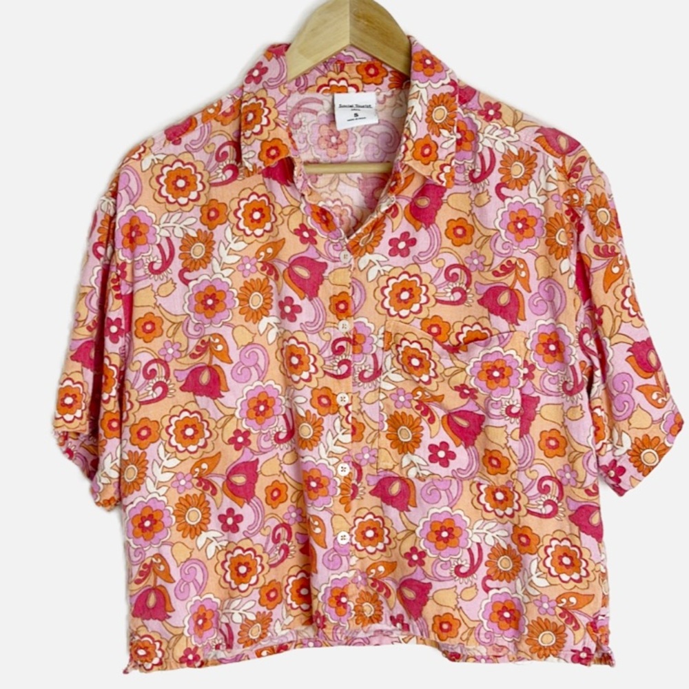 Hollister Pink Orange Floral Button-Down Shirt